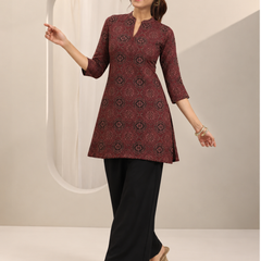 Red Printed Cotton Short Kurti for Office Wear