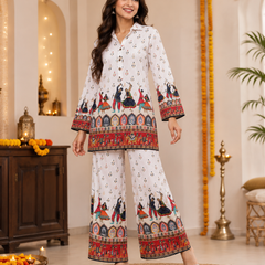 White Rayon Kurta Palazzo Set for Festive Wear - view 3