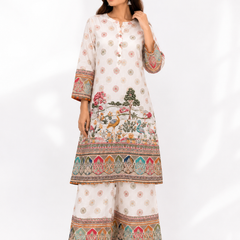 White Printed Rayon Kurta Palazzo Set for Festive Wear - view 3
