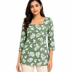 Floral-Print Kurti for Office Wear with Square Neck - view 2