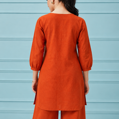 Orange Linen Co-Ord Set for Festive Wear