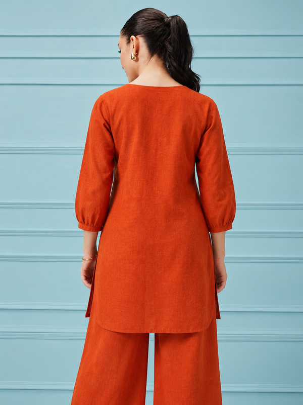 Orange Linen Co-Ord Set for Festive Wear
