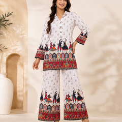 White Rayon Kurta Palazzo Set for Festive Wear
