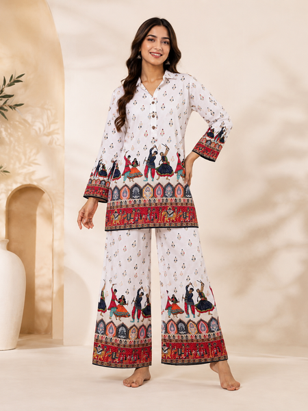 White Rayon Kurta Palazzo Set for Festive Wear