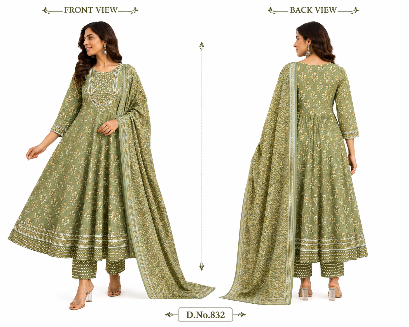 Women's Premium Cotton Anarkali Kurta Pant Dupatta Set | Embroidered Neck | 3-Piece Ethnic Suit