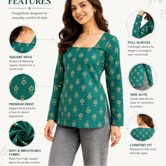Green Printed Cotton Tunic Top for Office Wear - view 3