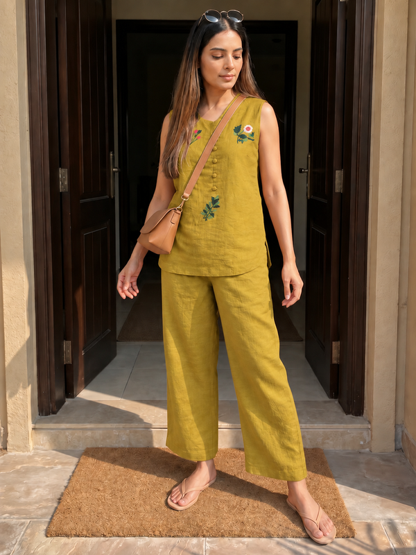 Red Embroidered Cotton Co-Ord Set for Daily Wear