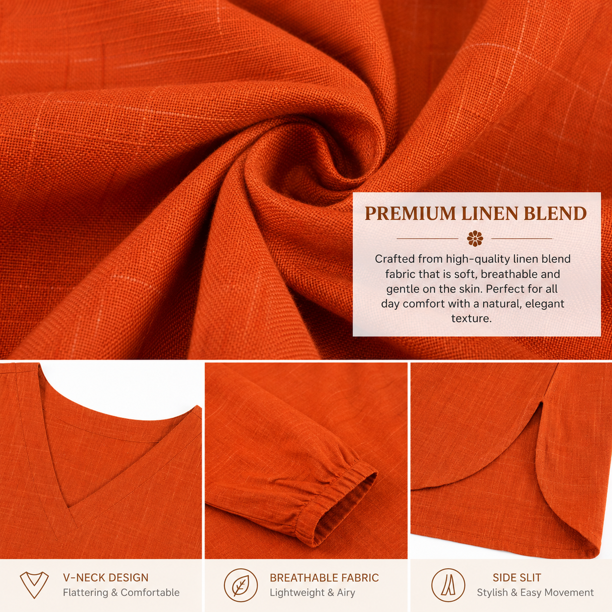 Rust Orange Linen Blend Kurta Pant Co-Ord Set