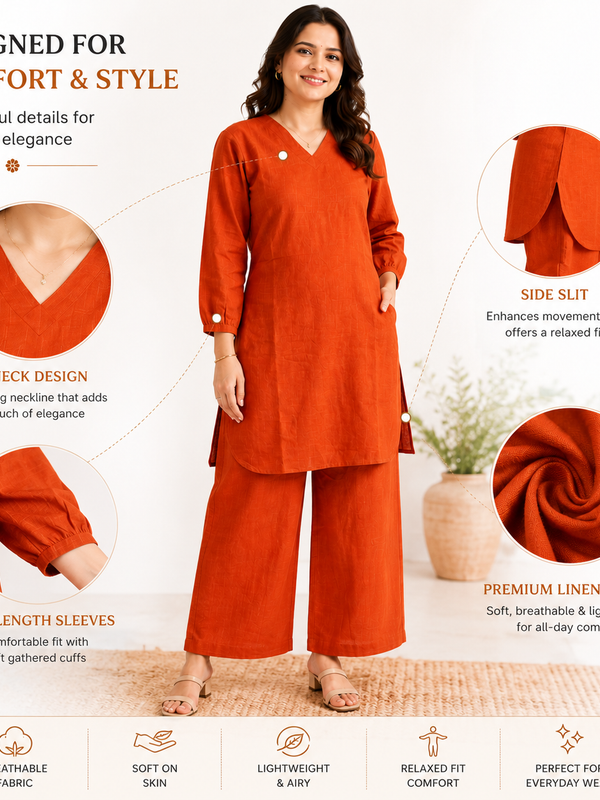 Orange Linen Co-Ord Set for Festive Wear - view 2