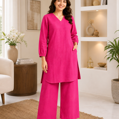 Pink Linen Kurta Palazzo Co-Ord Set for Festive Wear