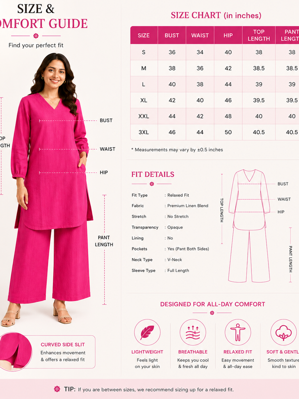 Pink Linen Kurta Palazzo Co-Ord Set for Festive Wear - view 5