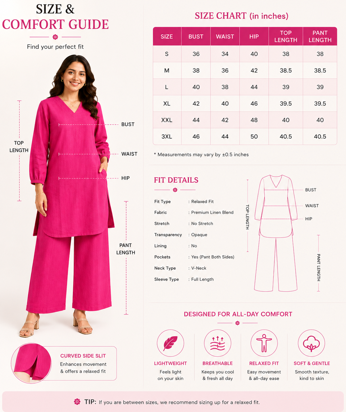 Premium Linen Blend V-Neck Kurta Palazzo Co-Ord Set
