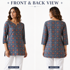 Blue Printed Cotton Short Kurti for Office Wear - view 5