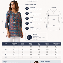 Blue Printed Cotton Short Kurti for Office Wear - view 6