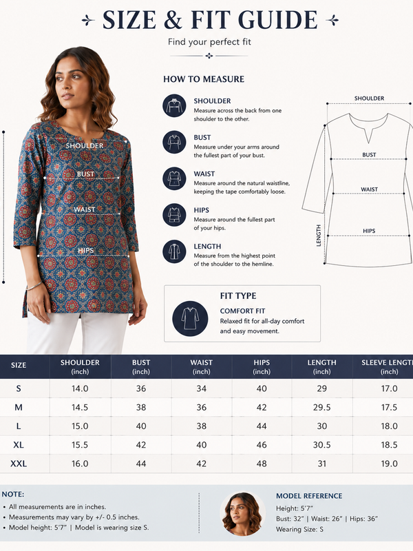 Blue Printed Cotton Short Kurti for Office Wear - view 6