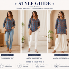 Blue Printed Cotton Short Kurti for Office Wear - view 7