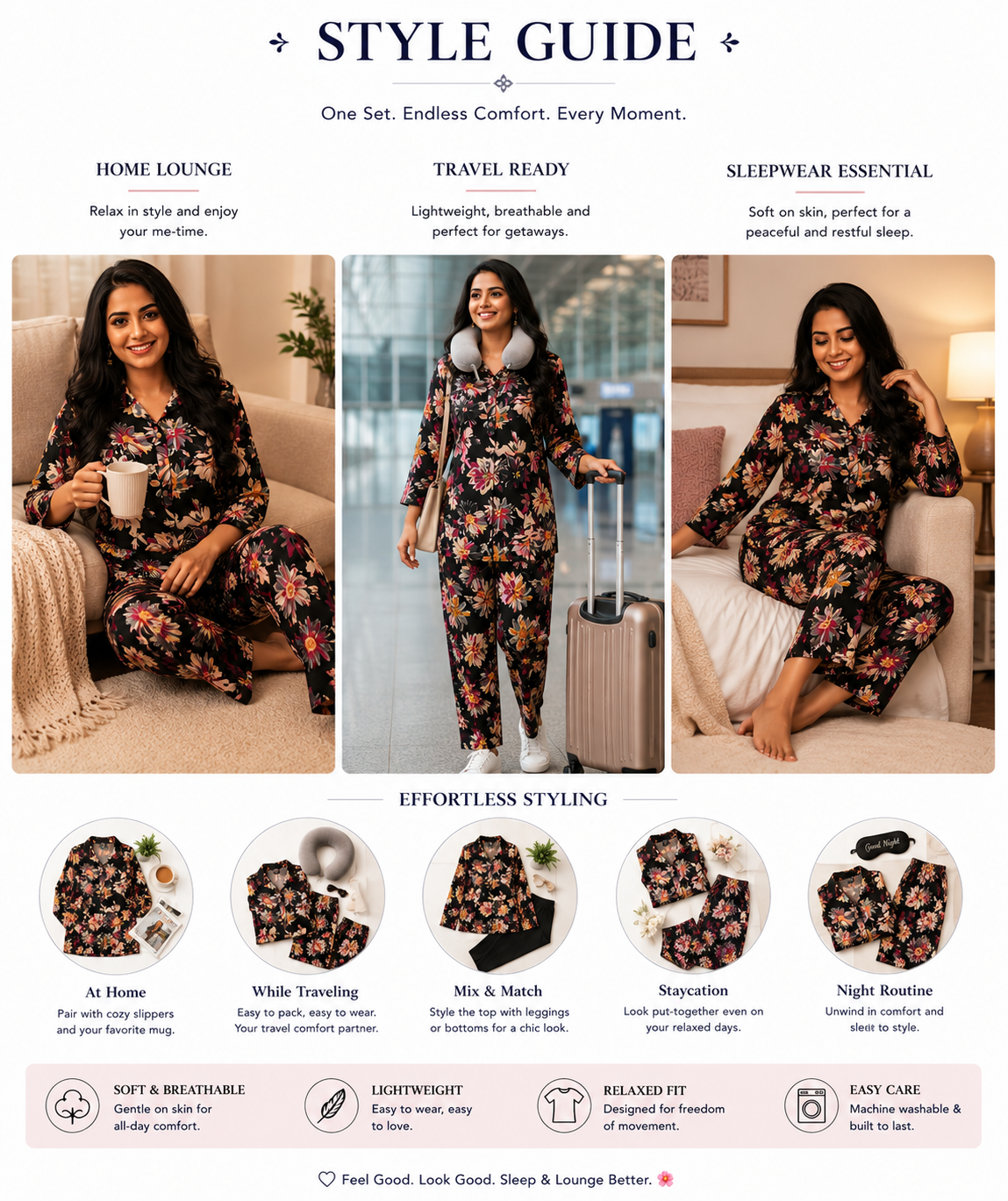 Floral Printed Night Suit Set