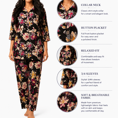 Black Floral-Print Night Suit Set for Travel Wear - view 5