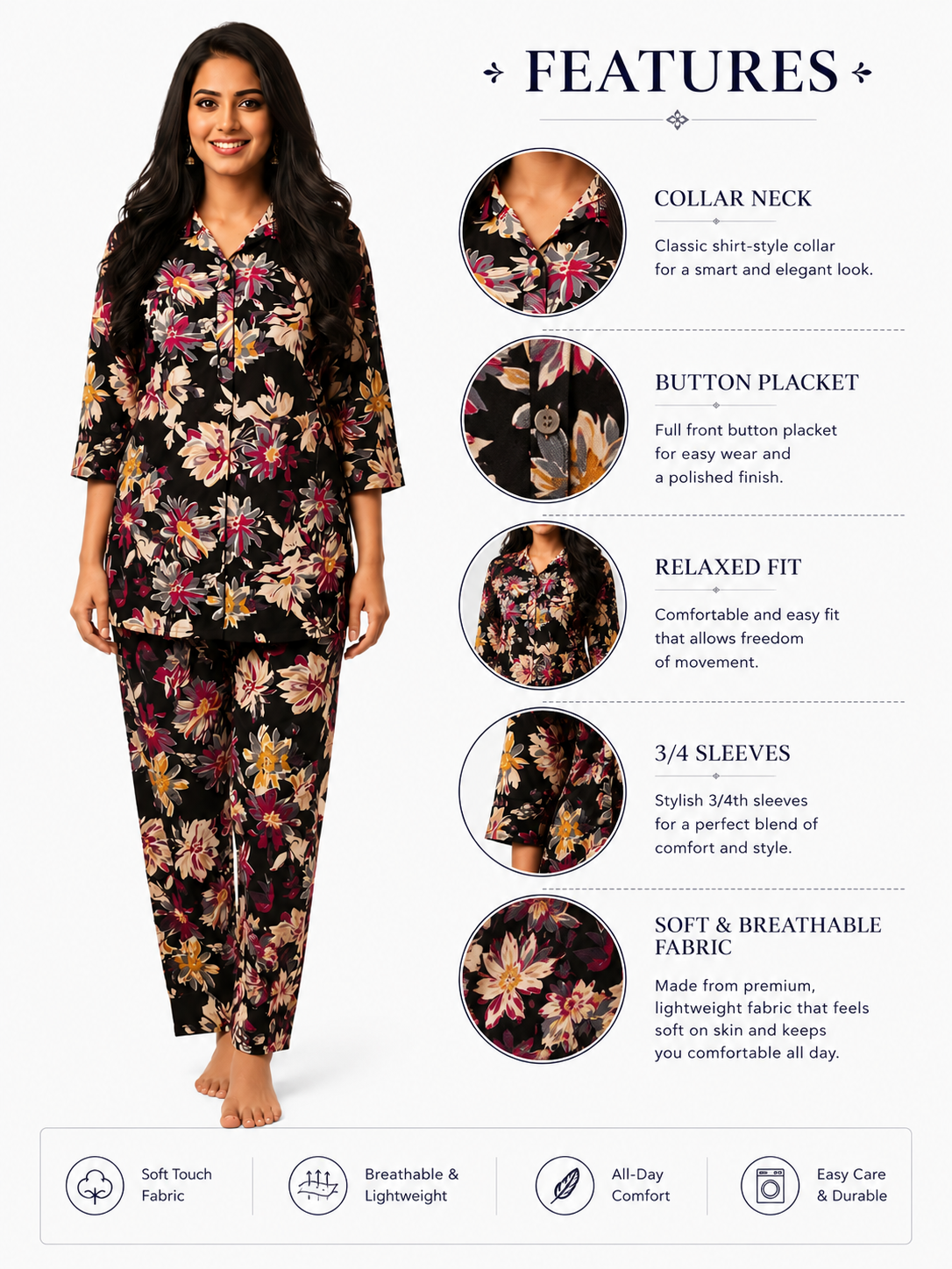 Floral Printed Night Suit Set