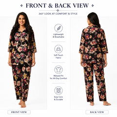 Black Floral-Print Night Suit Set for Travel Wear - view 6