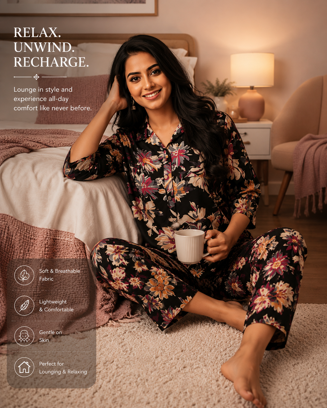 Floral Printed Night Suit Set