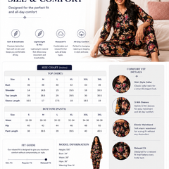 Black Floral-Print Night Suit Set for Travel Wear - view 7