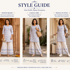 White Printed Cotton Kurta Palazzo Co-Ord Set for Festive Wear - view 7